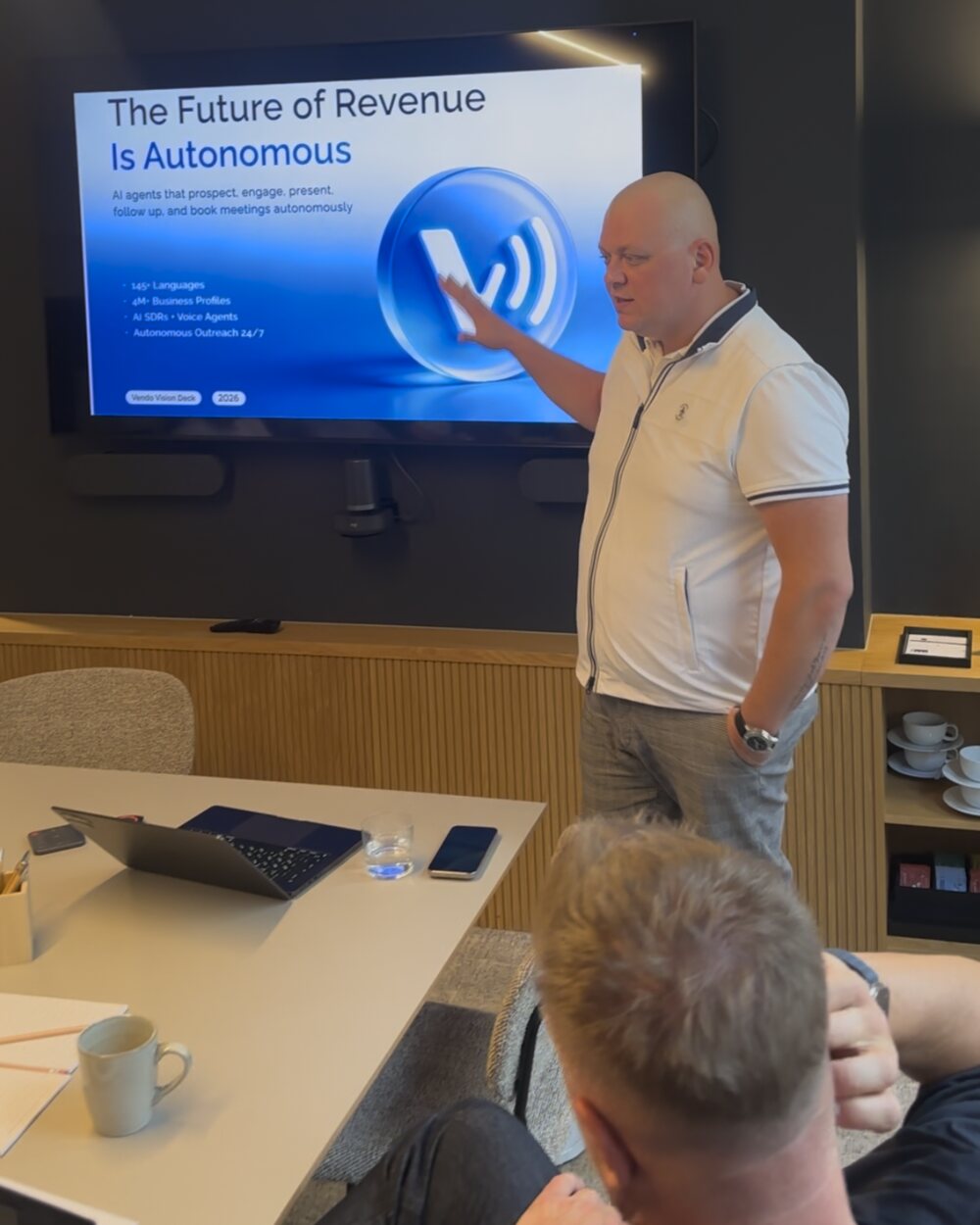 Dmytro Suponev walking the room through the autonomous outreach engine