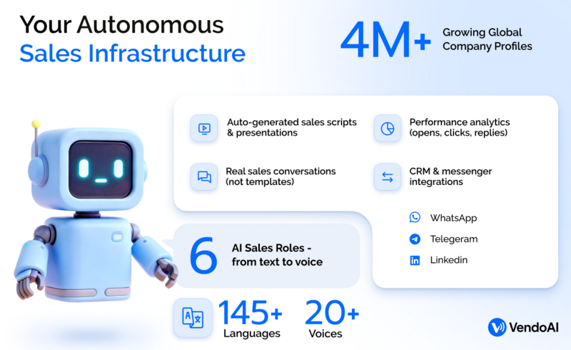 Vendo AI Autonomous Sales Infrastructure — 4M+ growing global company profiles