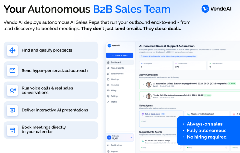 Vendo AI Autonomous B2B Sales Team — find and qualify prospects automatically